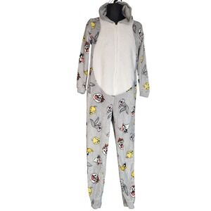 Looney Tunes Bugs Bunny Onesie XS Adult Cartoon Character Gray Soft Plush Casual